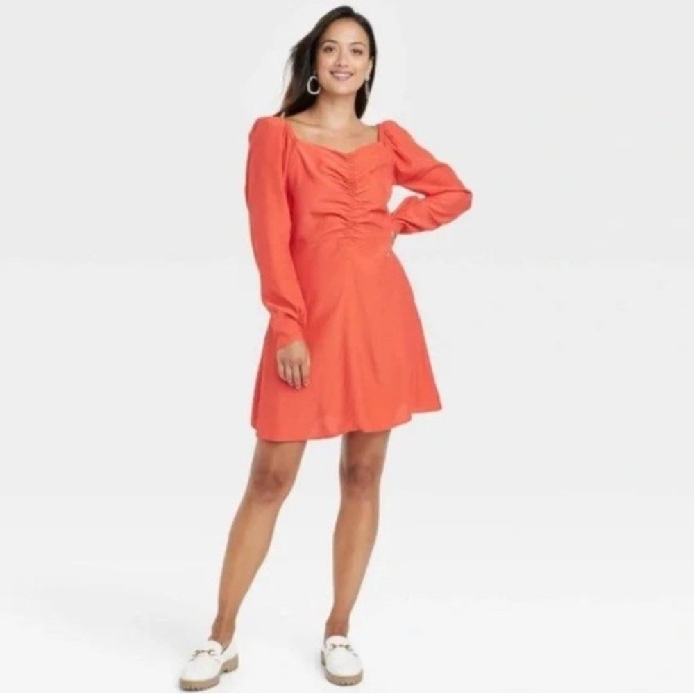a. new day Puffed Long Sleeve Ruched Front Dress Size X-Small